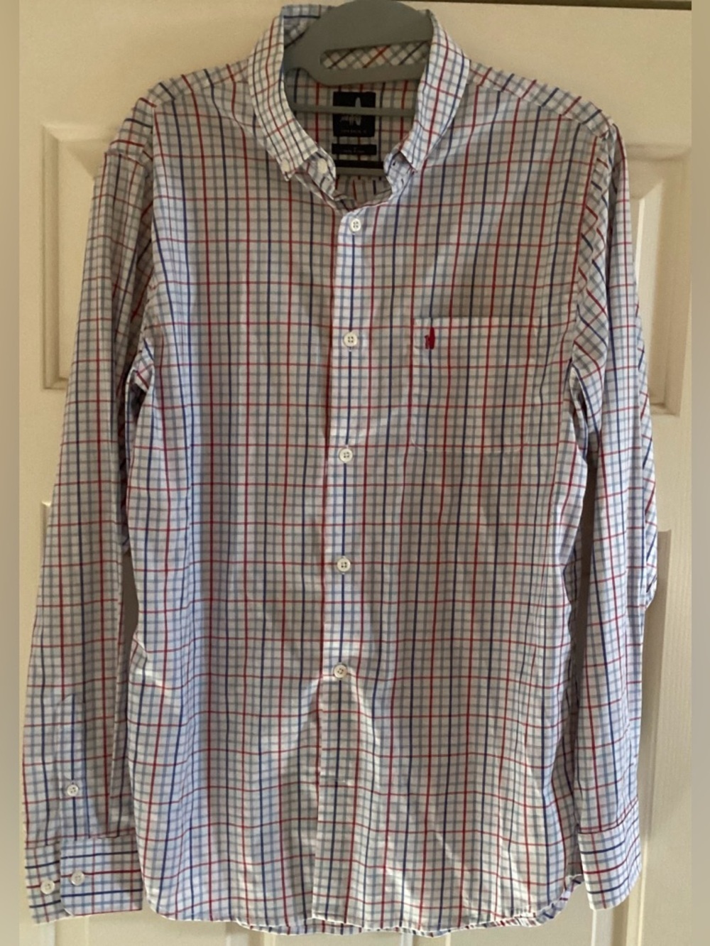 Johnnie-O Boys Size 16 Plaid Button Down Shirt Gulf Blue Red